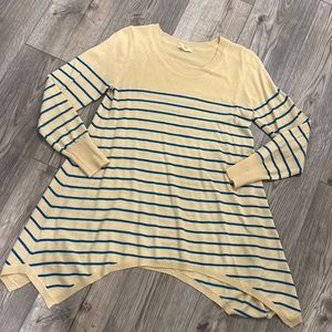 Small/medium lightweight tan sweater with bright blue stripes